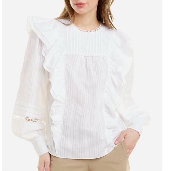 Ted Baker Silais Double Frill Cotton Blouse Ivory Size 1 US 2 - Picture 3 of 14